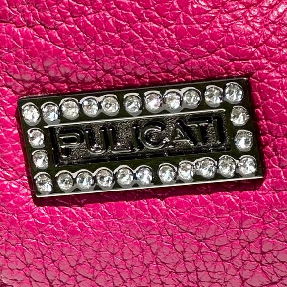 Pulicati Leather Magenta Double Turn Lock Top Handle Crossbody Tote NEW - Picture 9 of 16